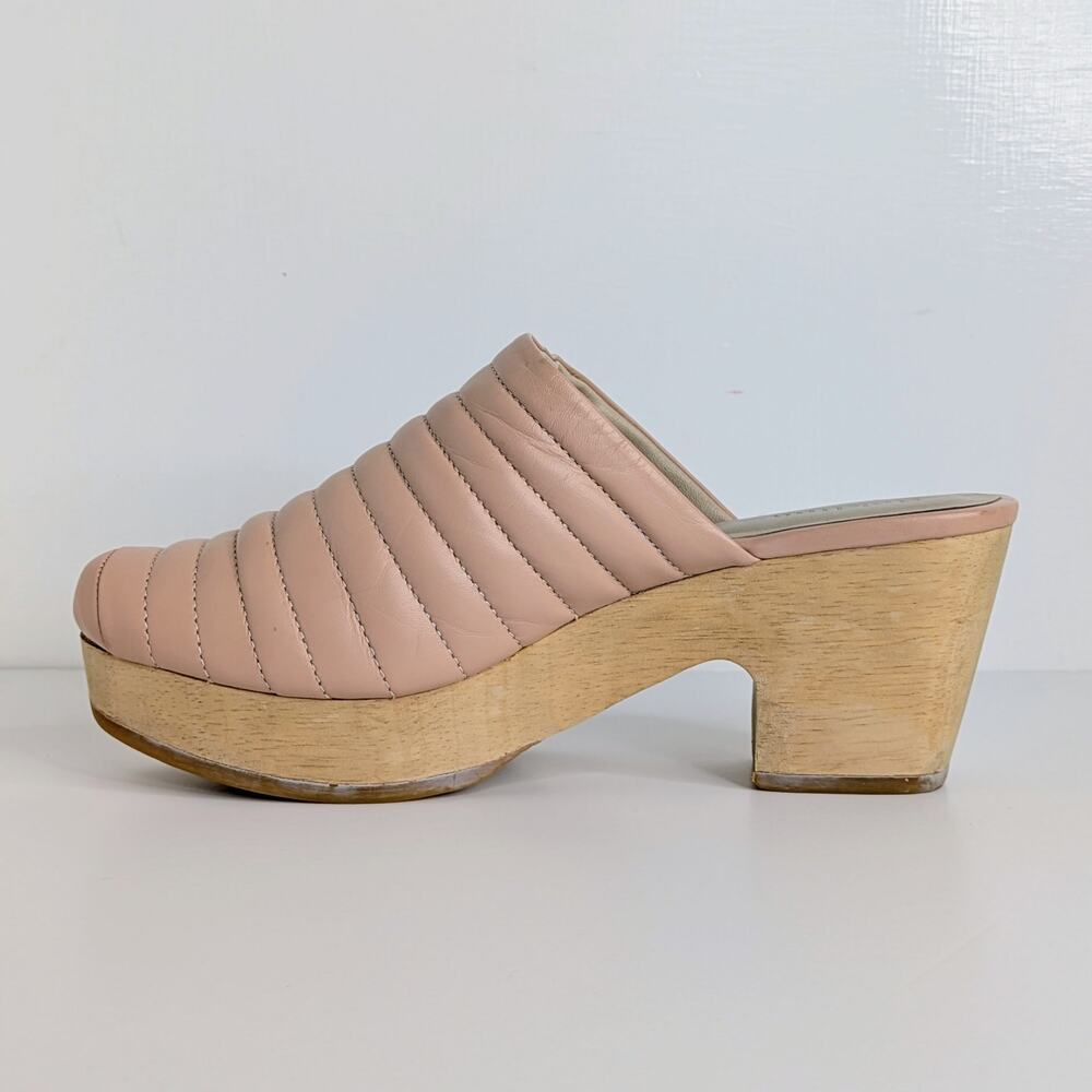 Beklina Ribbed Clogs 8.5 Buff Pink Tan Leather Platform Wood Clog Slip On US - Picture 6 of 16